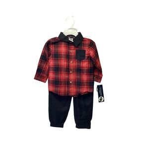 Baby Rebels Warm Plaid Flannel Long Sleeve and Black Pants Red Black 18M